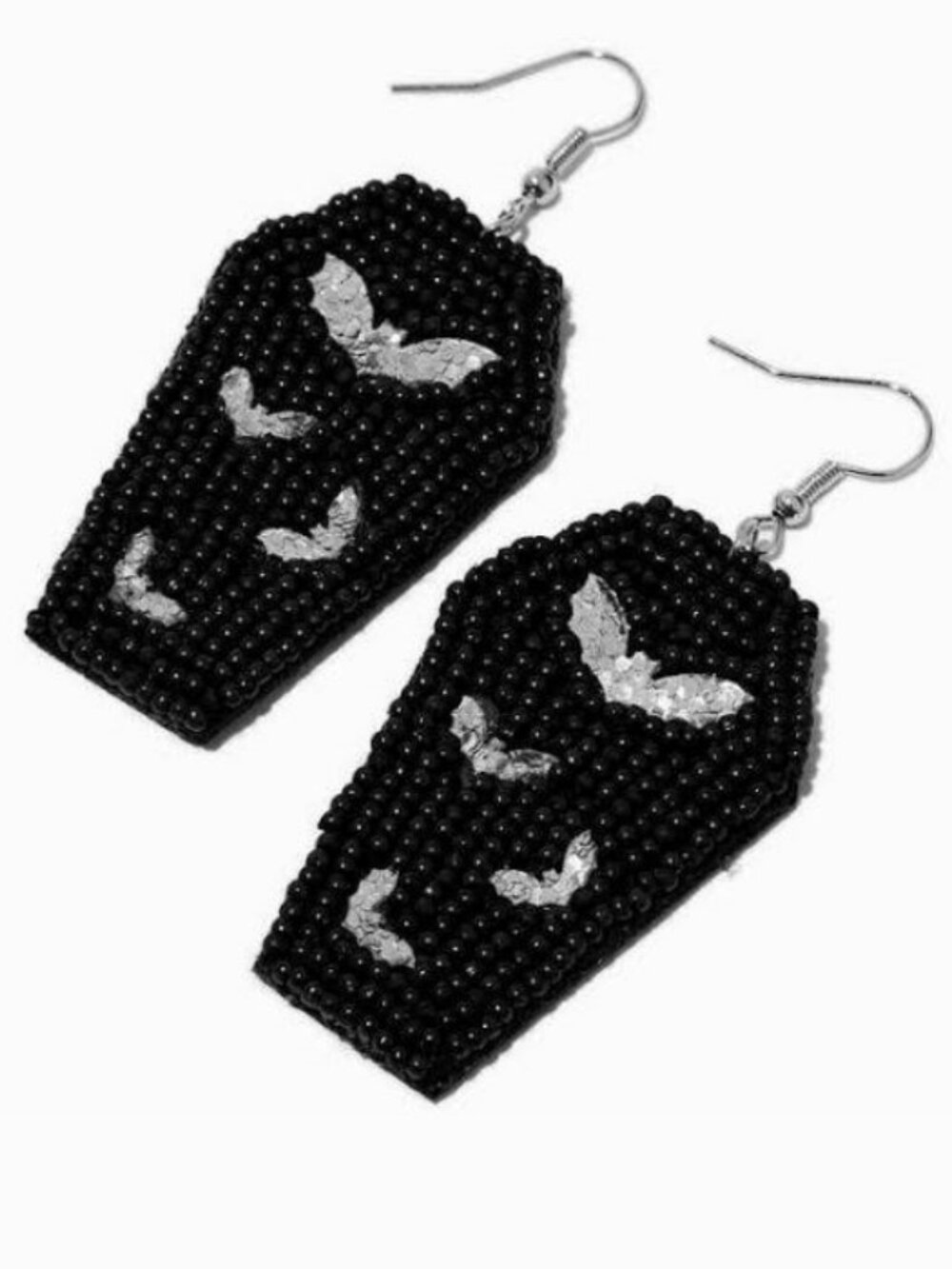 [NEW] SPOOKY BATS & COFFIN EARRINGS SILVER DANGLE BLACK FABRIC EARRINGS O/S